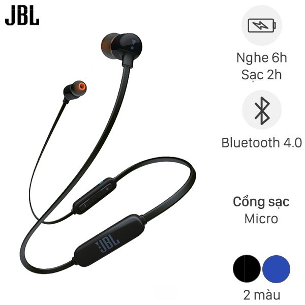 Tai nghe bluetooth JBL T110BT có 2 màu xanh dương và màu đen